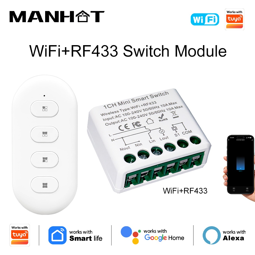 Smart Home Lighting Control - Interrupteurs intelligents Tuya WIFI 10A, interrupteurs